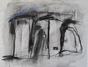 Dessin intitulée "menhirs-suite n° 7" par Michèle Dutruel-Dandelot, Œuvre d'art originale, Fusain