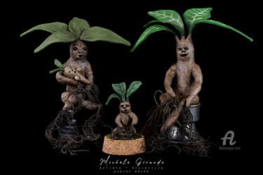 Скульптура под названием "Mandragore Family" - Michèle Giraudo, Подлинное произведение искусства, Папье-маше