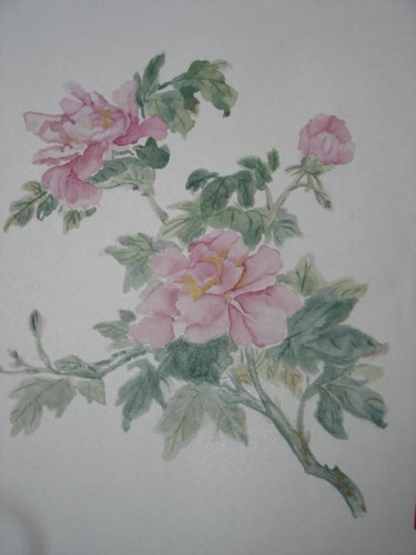 Painting titled "pivoines" by Michele Hellec, Original Artwork