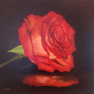 Painting titled "Rose velours" by Lucie, Original Artwork, Oil