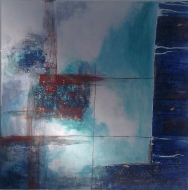 Malerei mit dem Titel "Carré bleu" von M., Original-Kunstwerk