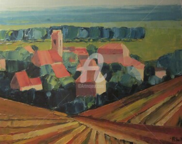 Painting titled "Village de Pommard" by Michèle Ribeiro, Original Artwork, Oil
