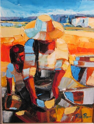 Картина под названием "Dans les champs" - Michèle Ribeiro, Подлинное произведение искусства, Масло