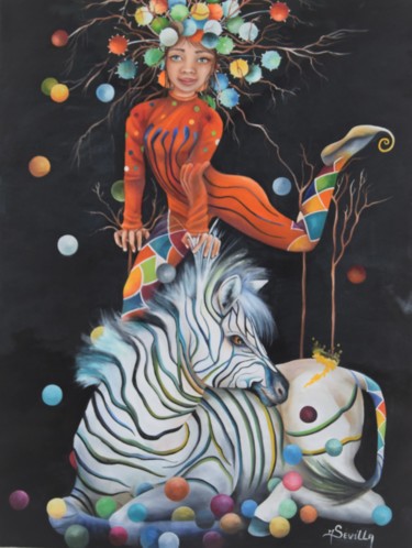 Peinture intitulée "Zebre.jpg" par Michele Sevilla, Œuvre d'art originale, Huile Monté sur Châssis en bois