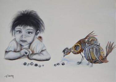 Pintura titulada "Enfance-mecanique.j…" por Michele Sevilla, Obra de arte original, Oleo Montado en Bastidor de camilla de m…
