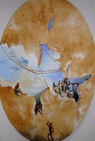 Malerei mit dem Titel "VILLAGE" von Michele Sevilla, Original-Kunstwerk, Öl