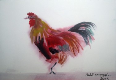 Peinture intitulée "131141 Le coq" par Michel Estival, Œuvre d'art originale, Aquarelle