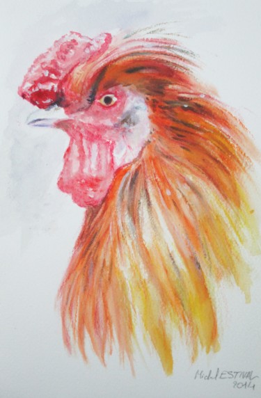 Peinture intitulée "140126 Le coq" par Michel Estival, Œuvre d'art originale, Aquarelle