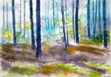 Peinture intitulée "14028 Sous-bois" par Michel Estival, Œuvre d'art originale, Aquarelle