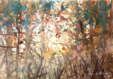 Peinture intitulée "1802 04 Bois" par Michel Estival, Œuvre d'art originale, Aquarelle