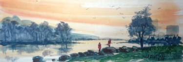 Painting titled "1802 10 Paysage" by Michel Estival, Original Artwork, Watercolor