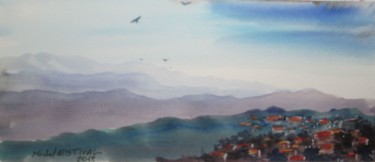 Peinture intitulée "1303 08 Montagne" par Michel Estival, Œuvre d'art originale, Aquarelle