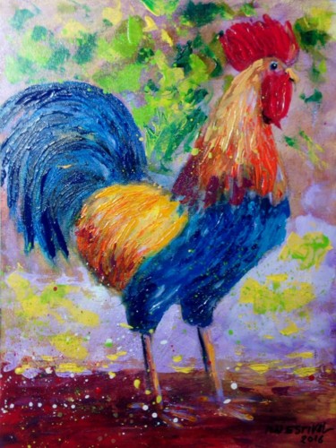 Painting titled "'coq'" by Michel Estival, Original Artwork, Acrylic
