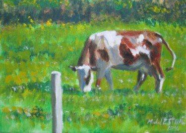 Peinture intitulée "'La vache dans le p…" par Michel Estival, Œuvre d'art originale, Acrylique