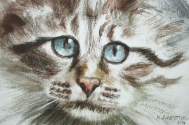 Peinture intitulée "'Tête de chat'" par Michel Estival, Œuvre d'art originale, Aquarelle