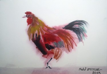 Peinture intitulée "Coq" par Michel Estival, Œuvre d'art originale, Aquarelle