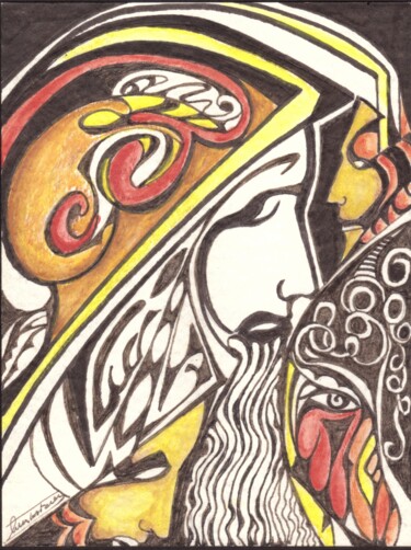 Картина под названием "GUERRIERO" - Michele Tortorelli, Подлинное произведение искусства, Цветные карандаши