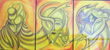 Painting titled "I TRE GIALLI" by Michele Tortorelli, Original Artwork, Conté