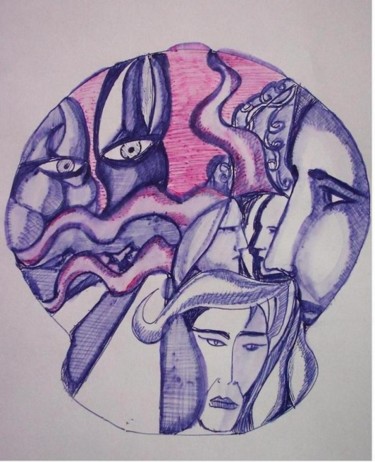 Painting titled "IMMAGINI" by Michele Tortorelli, Original Artwork, Ballpoint pen