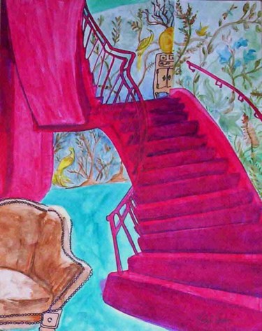Painting titled "Red Staircase" by Michele Vavonese, Original Artwork