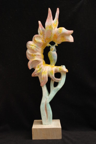 Sculpture intitulée "Hibou ensoleillé" par Michel Ferre, Œuvre d'art originale, Bois