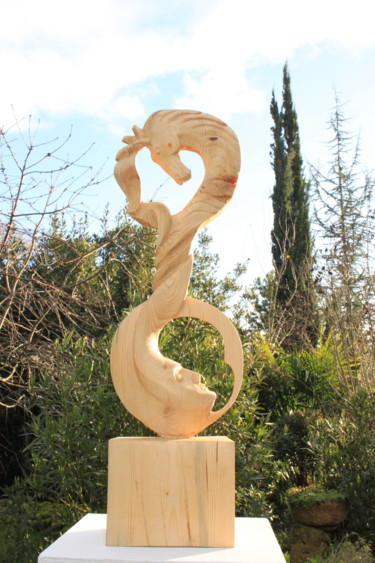 Sculpture intitulée "jument de lune" par Michel Ferre, Œuvre d'art originale, Bois