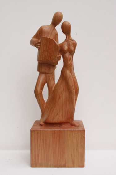 Sculpture titled "Accord-Accordéon" by Michel Ferre, Original Artwork, Wood