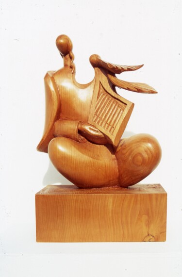 Скульптура под названием "Ange à l'Orgue" - Michel Ferre, Подлинное произведение искусства, Дерево