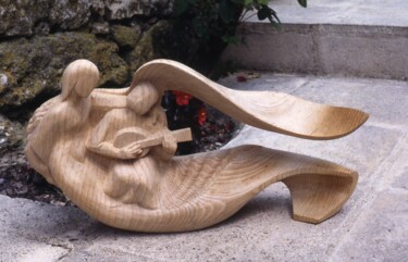 Sculptuur getiteld "Joueur et Luth" door Michel Ferre, Origineel Kunstwerk, Hout