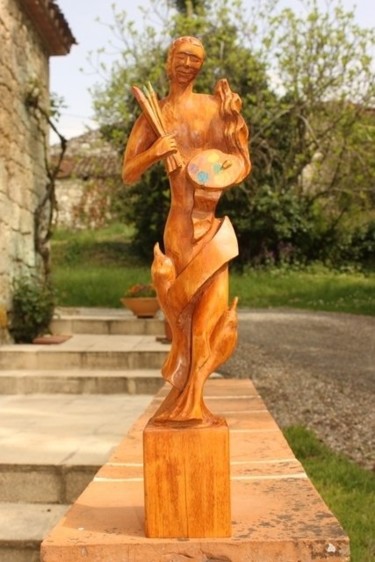Sculpture intitulée "Le Peintre et ses C…" par Michel Ferre, Œuvre d'art originale, Bois