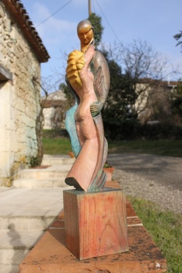 Sculpture titled "Amants" by Michel Ferre, Original Artwork, Wood