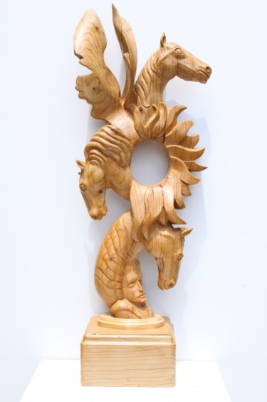 Sculpture intitulée "Les chevaux du sole…" par Michel Ferre, Œuvre d'art originale, Bois