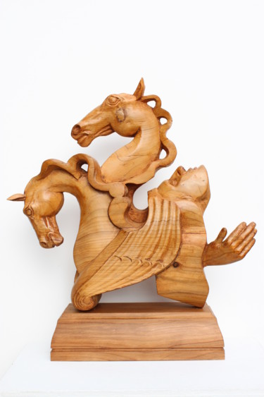 Sculpture titled "Les Chevaux du Temps" by Michel Ferre, Original Artwork, Wood