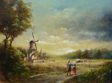 Painting titled "Les blés d'or" by Michel Gauthier, Original Artwork, Acrylic