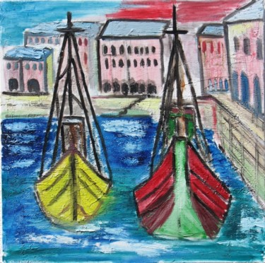 Peinture intitulée "Bateaux au port" par Michel Gay, Œuvre d'art originale