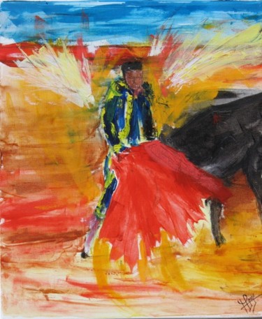 Painting titled "Torero et toro dans…" by Michel Gay, Original Artwork, Oil
