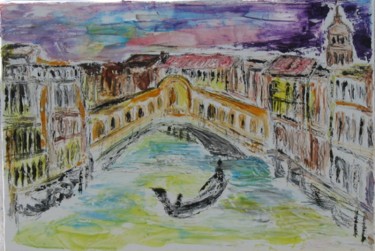 Peinture intitulée "Le Rialto à Venise" par Michel Gay, Œuvre d'art originale, Huile