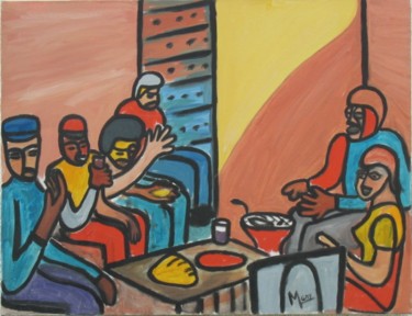 Peinture intitulée "repas-des-pecheurs.…" par Michel Gay, Œuvre d'art originale