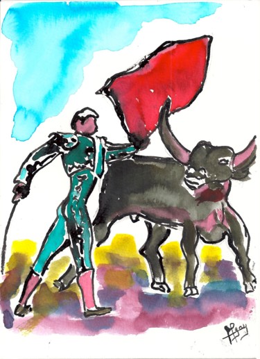 Peinture intitulée "corrida-a4.jpg" par Michel Gay, Œuvre d'art originale