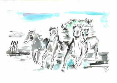Schilderij getiteld "chevaux.jpg" door Michel Gay, Origineel Kunstwerk, Inkt