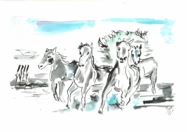 Peinture intitulée "chevaux.jpg" par Michel Gay, Œuvre d'art originale, Encre