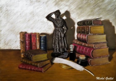 Apprentissage de la lecture..... Dessin intitulée "Apprentissage de la…" par Michel Guillet, Œuvre d'art originale, Pastel