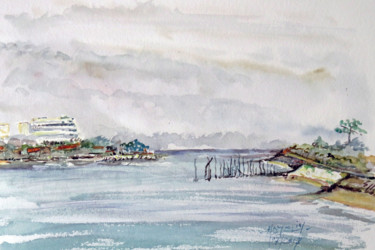 Painting titled "Arcachon, l'Aiguill…" by Michel Hamelin, Original Artwork, Watercolor