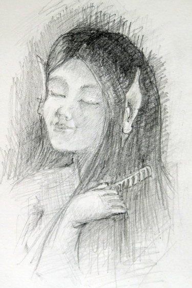 Drawing titled "la korrigane au pei…" by Michel Hamelin, Original Artwork, Graphite