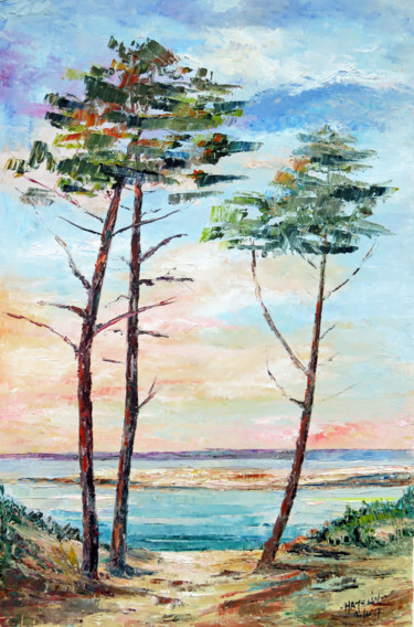 Painting titled "Arcachon pins sylve…" by Michel Hamelin, Original Artwork, Oil Mounted on Wood Stretcher frame