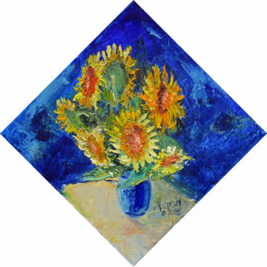 Painting titled "Tournesols" by Michel Hamelin, Original Artwork, Oil Mounted on Wood Stretcher frame