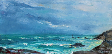 Ζωγραφική με τίτλο "tempête à la pointe…" από Michel Hamelin, Αυθεντικά έργα τέχνης, Λάδι Τοποθετήθηκε στο Ξύλινο φορείο σκε…