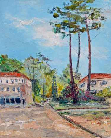 Painting titled "Arcachon, le lycée…" by Michel Hamelin, Original Artwork, Oil Mounted on Wood Stretcher frame