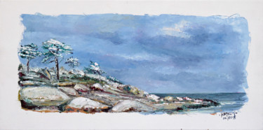 Peinture intitulée "Concarneau neige au…" par Michel Hamelin, Œuvre d'art originale, Huile Monté sur Châssis en bois