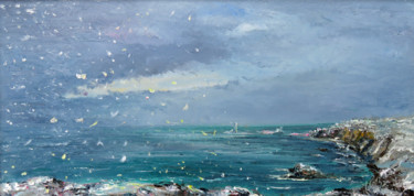 Peinture intitulée "Neige sur la pointe…" par Michel Hamelin, Œuvre d'art originale, Huile Monté sur Châssis en bois